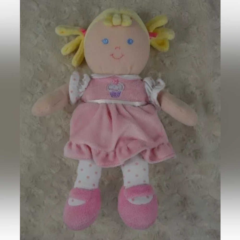 Prestige Pink Baby Doll Plush Stuffed Soft Yellow Blond Hair Blue Eyes Cupcake
